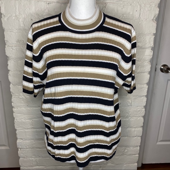Laura Scott Sweaters - Laura Scott Mock Neck Short Sleeve Sweater Tee XL